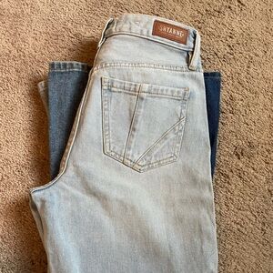 SHYANNE WOMEN'S TWO TONE SEAMED LIGHT WASH HIGH RISE FLARE JEANS